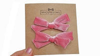pigtail hair bows, pigtail velvet hair bows, velvet hair bow, velvet, velvet bow, my cute bows, mycutebows.com, blush bow, pink hair bows #hairbows