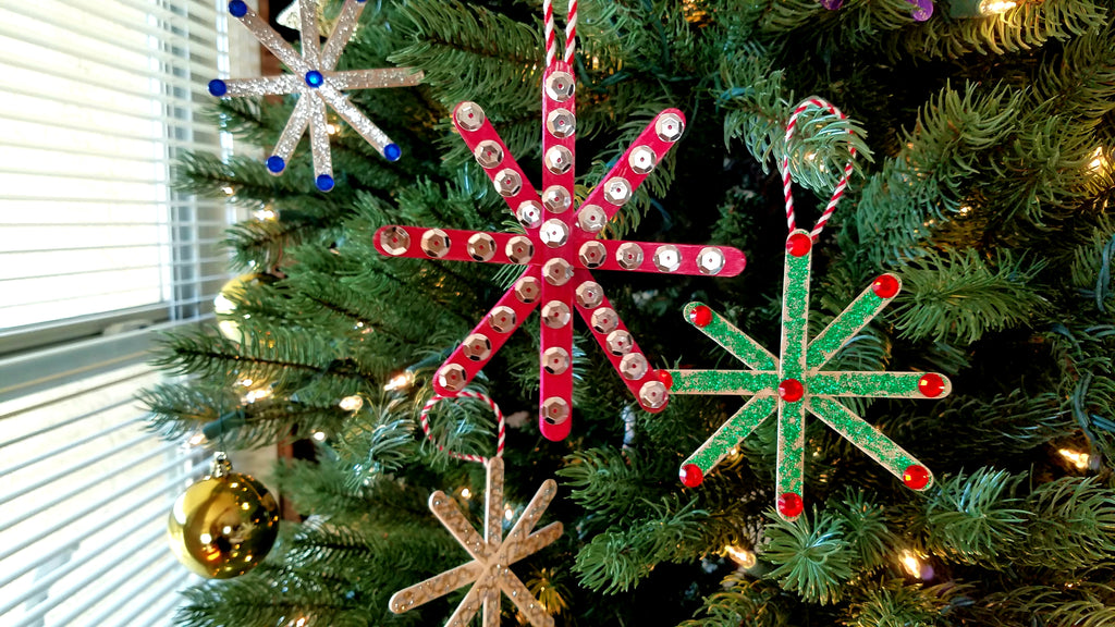 Sparkly Snowflake Ornaments out of Popsicle Sticks