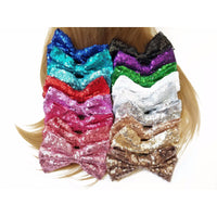 Beige 5'' Inch Large Messy Sequin Hair Bow Clips