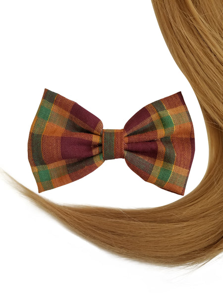 4.8" Plaid Fall Shades Hair Bow Clip