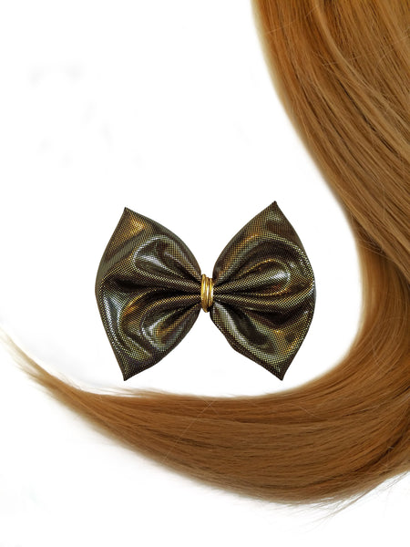 3.5" Black and Gold Metallic Hair bow clip