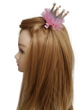 2" Pink Glitter Pearled Crown Hair Clip