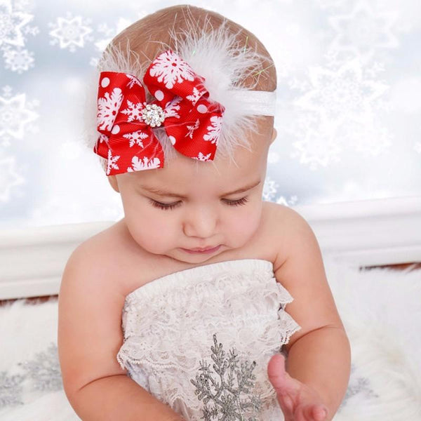 Red Snowflake Christmas Toddler Headband with a rhinestone