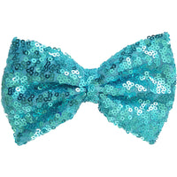 Hair bow clip, Sequin, 5", light blue