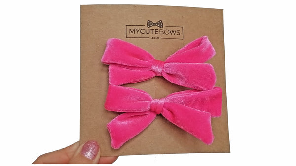 pigtail hair bows, pigtail velvet hair bows, velvet hair bow, velvet, velvet bow, my cute bows, mycutebows.com, fuchsia bow, pink hair bows #hairbows, hot pink